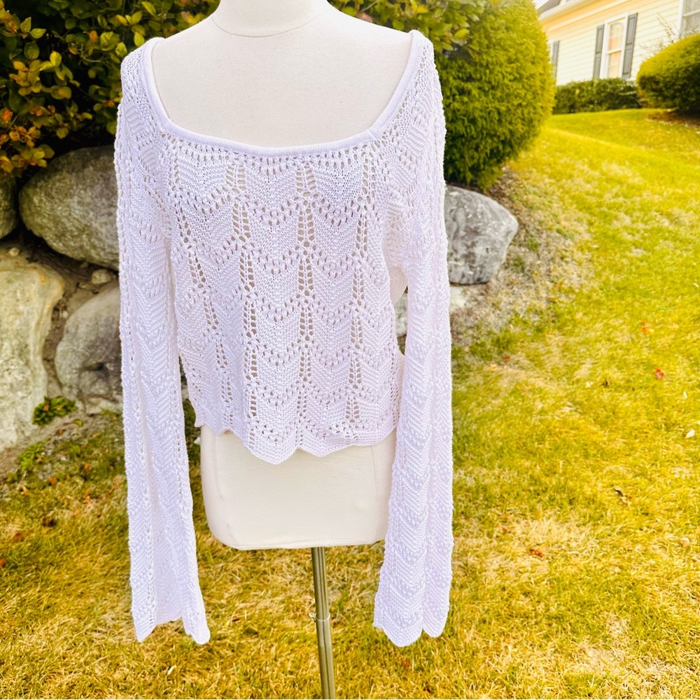 Hollister Crochet Long Bell Sleeve Jumper Sweater - Picture 7 of 16